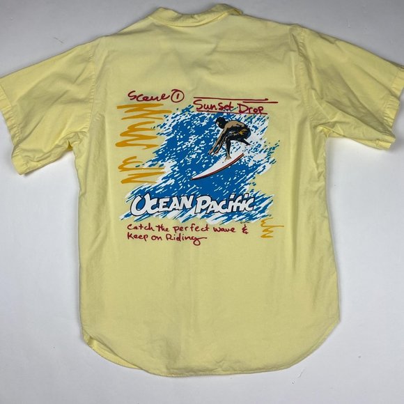 Vintage 80s Ocean Pacific OP Shirt Men's Large Cotton Surf Surfing Button Front - Picture 1 of 9
